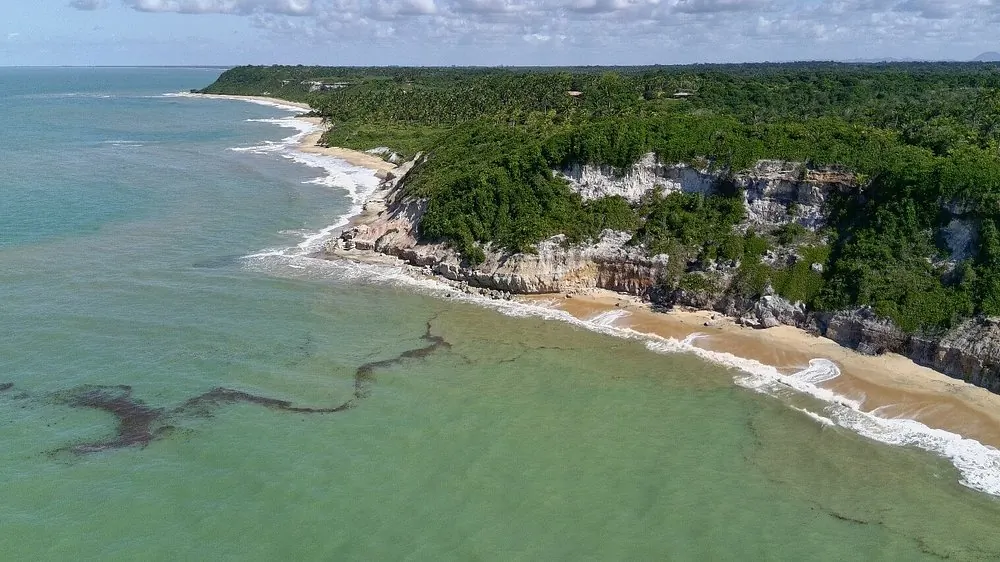 Vista aérea das falésias e do litoral da Praia do Espelho